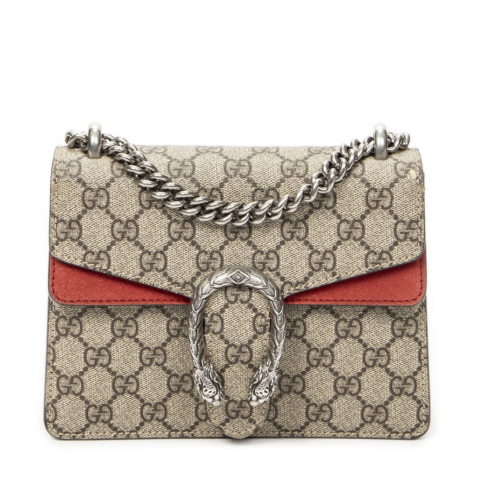 Gucci Small Dionysus Chain Crossbody Red Beige Supreme Canvas