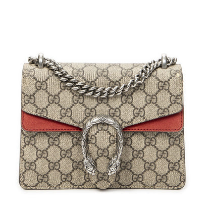 Gucci Small Dionysus Chain Crossbody Red Beige Supreme Canvas