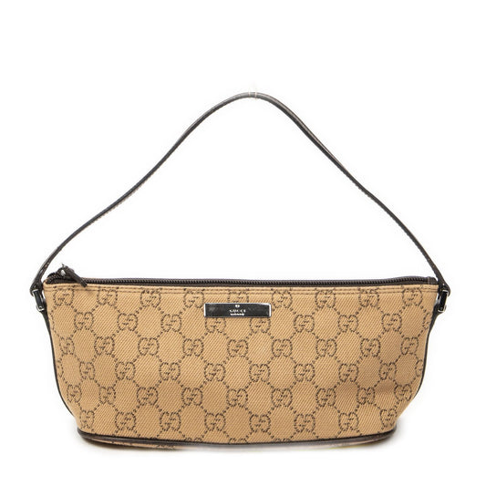 Gucci Pouch Tan Dark Brown GG Denim Canvas