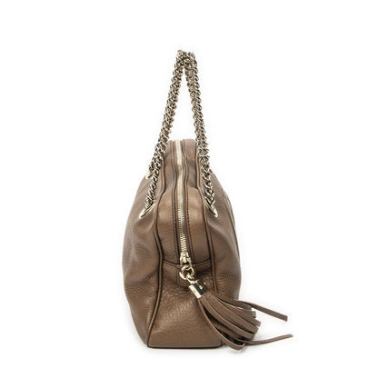 Gucci Soho Chain Bowla Bag Brown Gray Calfskin Leather — view 4