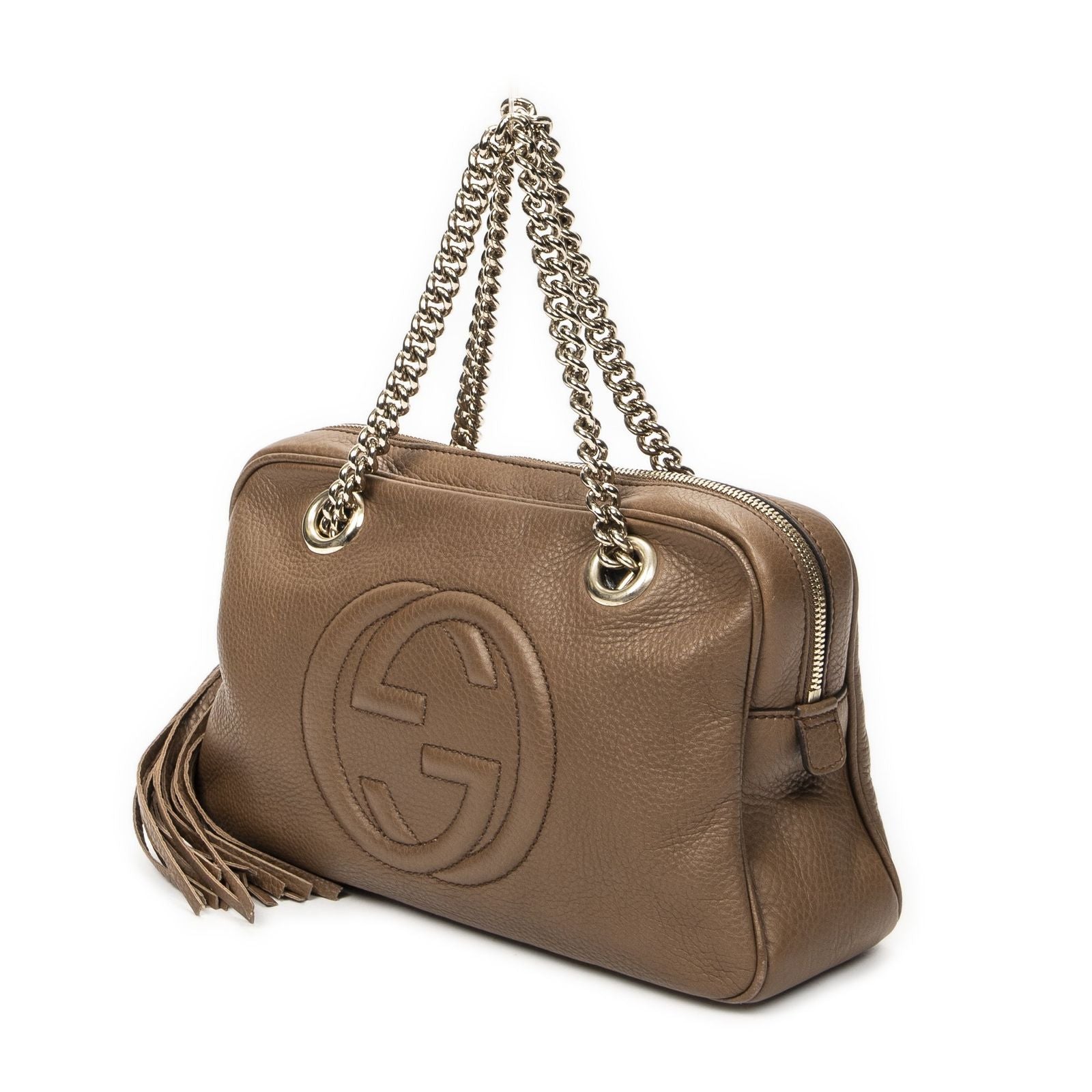 Gucci Soho Chain Bowla Bag Brown Gray Calfskin Leather — view 2