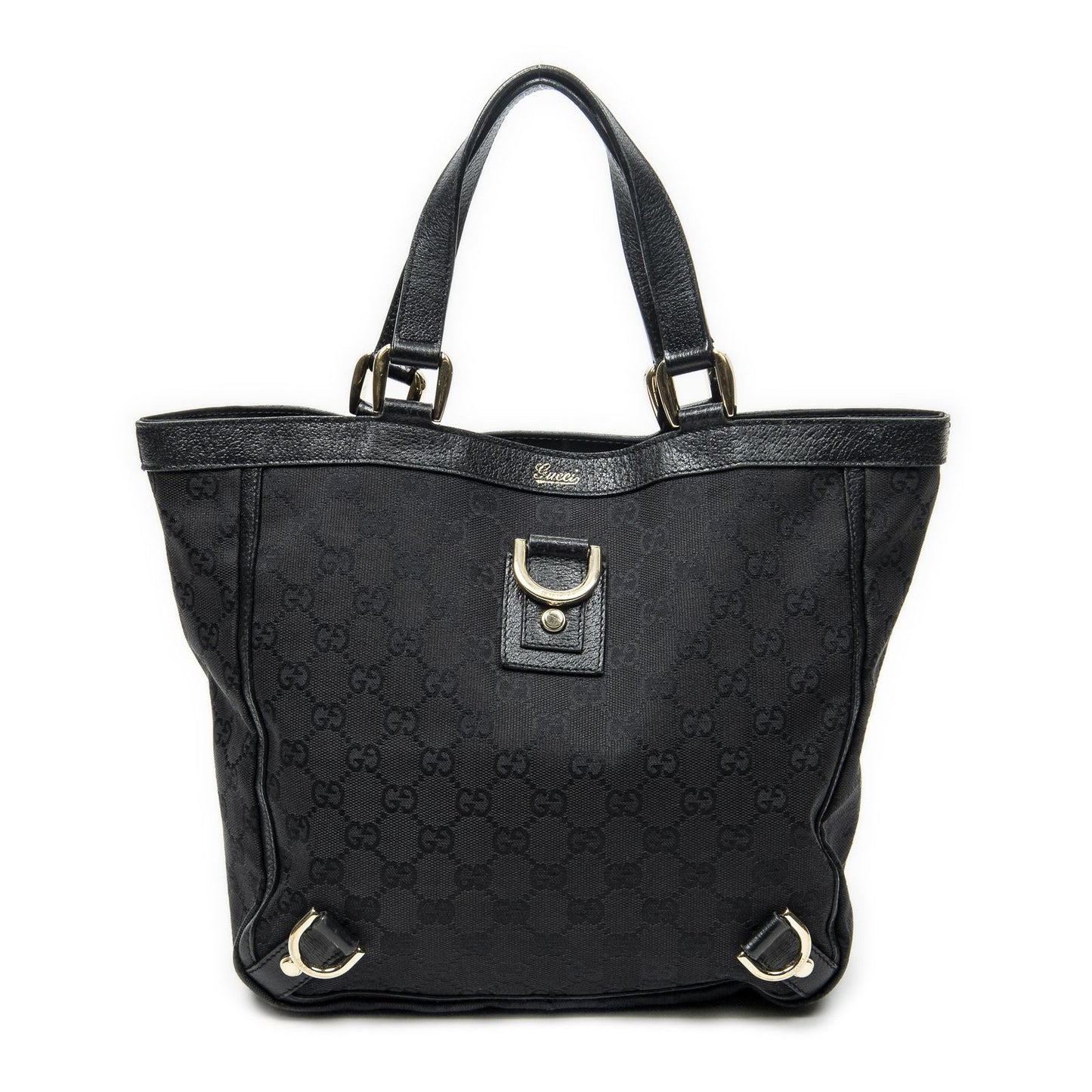 Gucci Small Abbey D Ring Tote Black GG Canvas