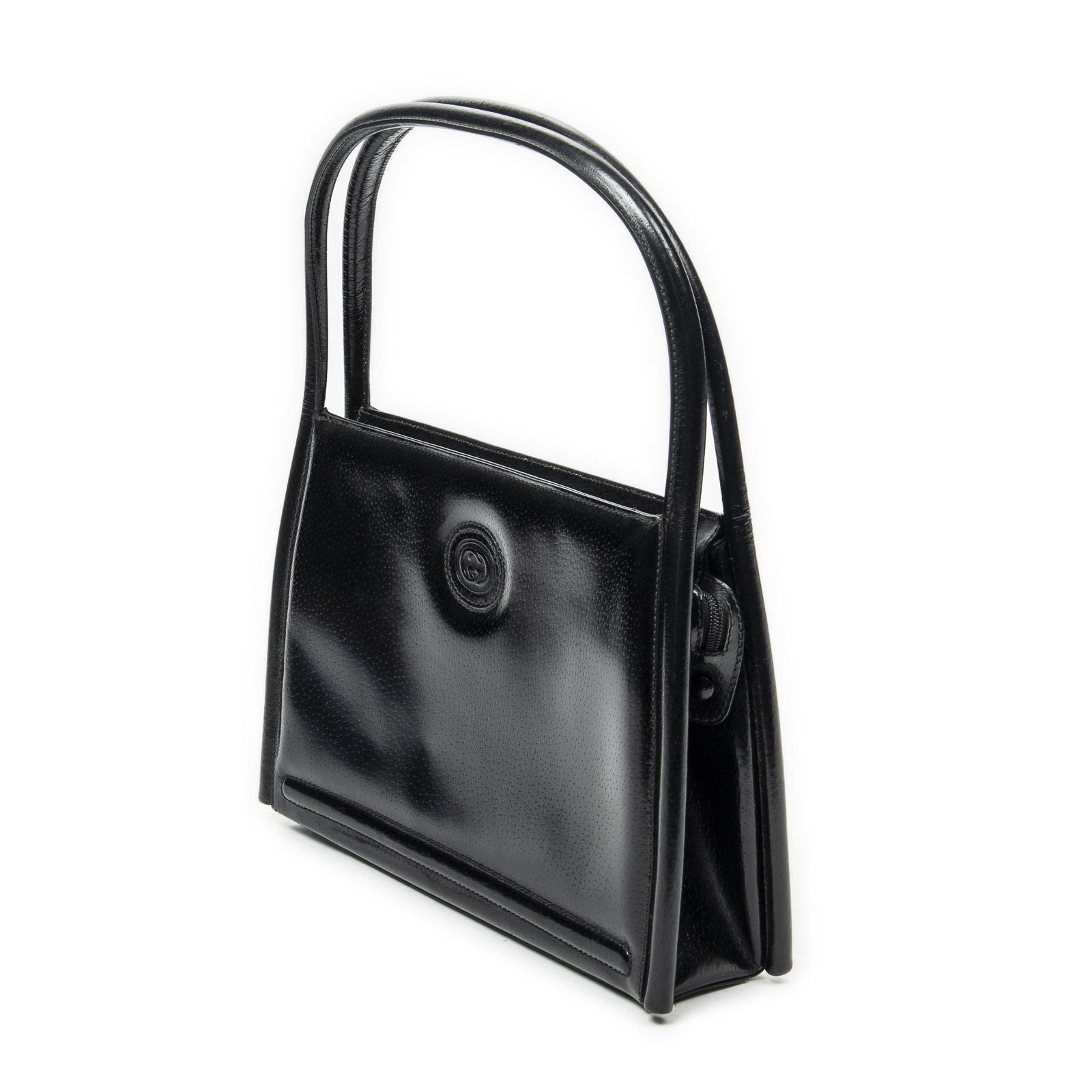 Gucci Vintage Rectangular Top Handle Black Gray Calfskin Leather — view 2