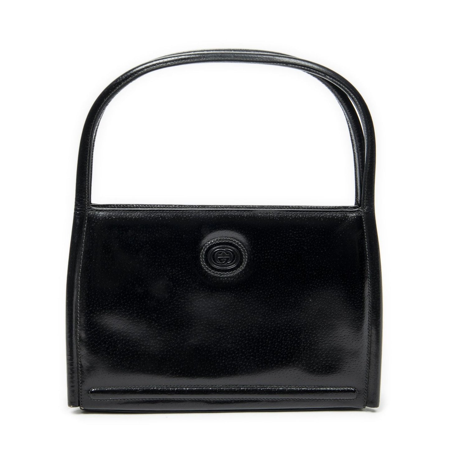 Gucci Vintage Rectangular Top Handle Black Gray Calfskin Leather