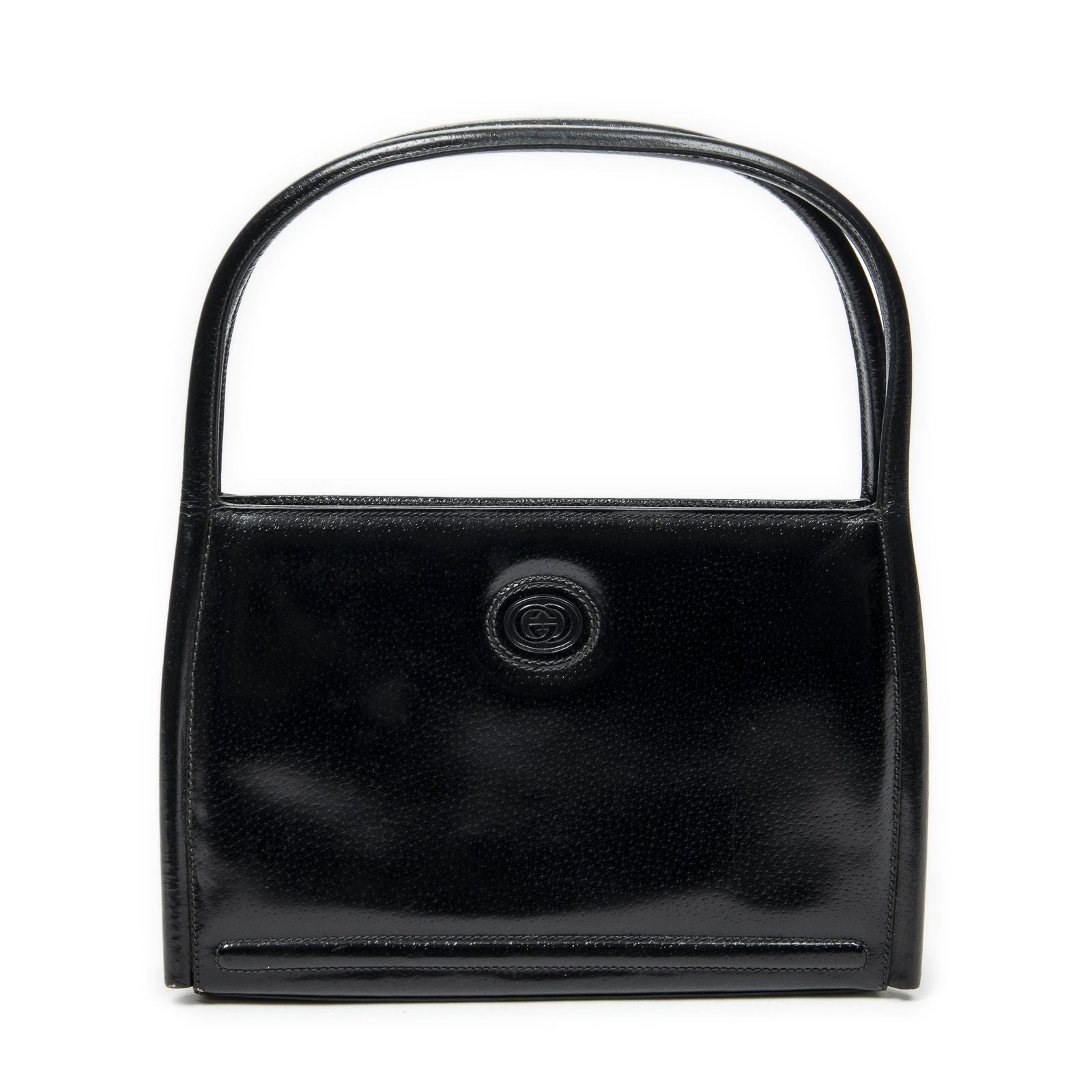 Gucci Vintage Rectangular Top Handle Black Gray Calfskin Leather