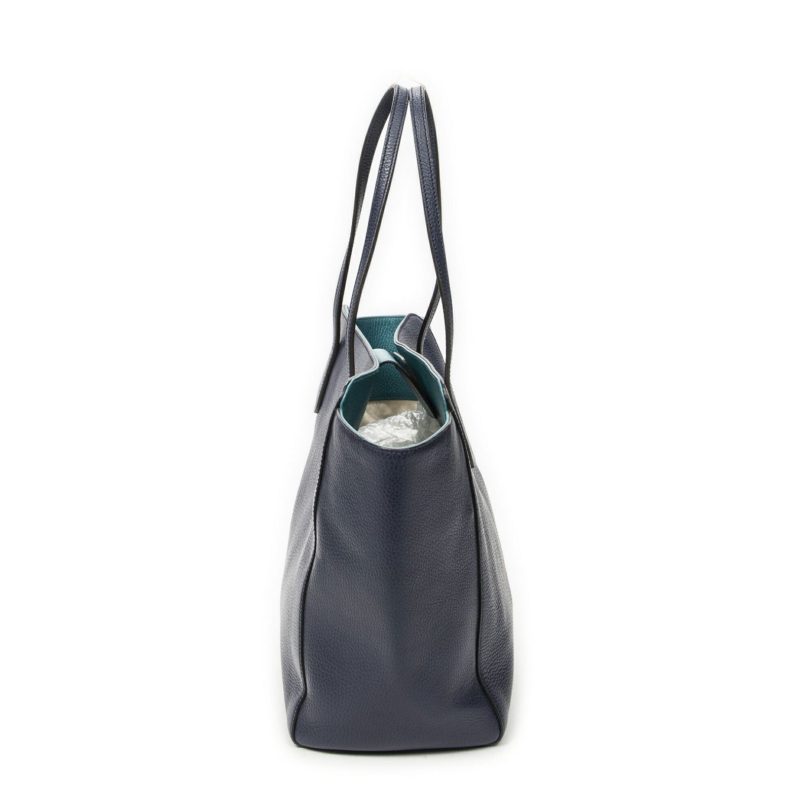Gucci Swing Tote Navy Teal Gray Calfskin Leather — view 4