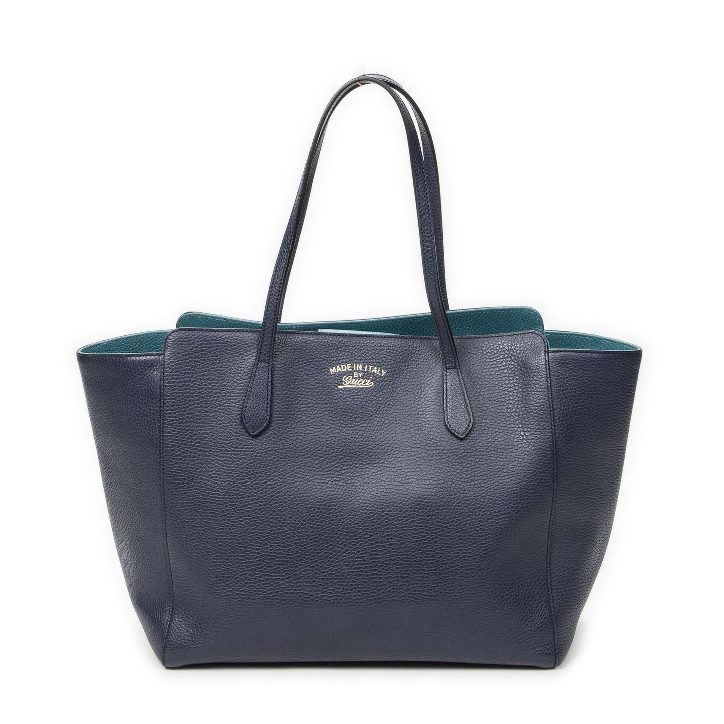 Gucci Swing Tote Navy Teal Gray Calfskin Leather