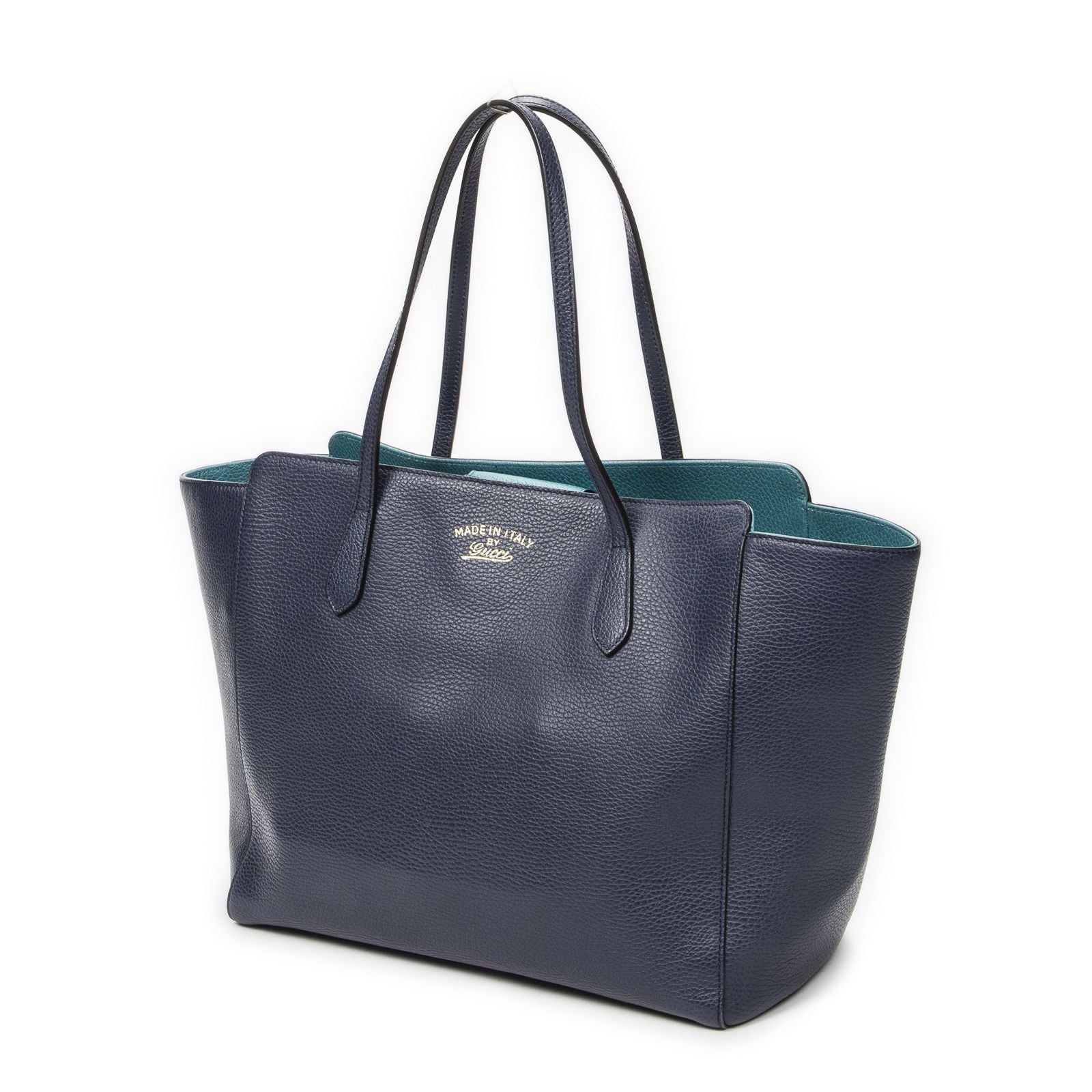 Gucci Swing Tote Navy Teal Gray Calfskin Leather — view 2