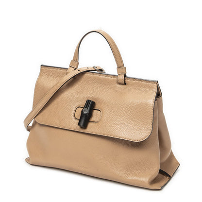 Gucci Midi Amfloral Bamboo Top Handle Beige Gray Calfskin Leather — view 2