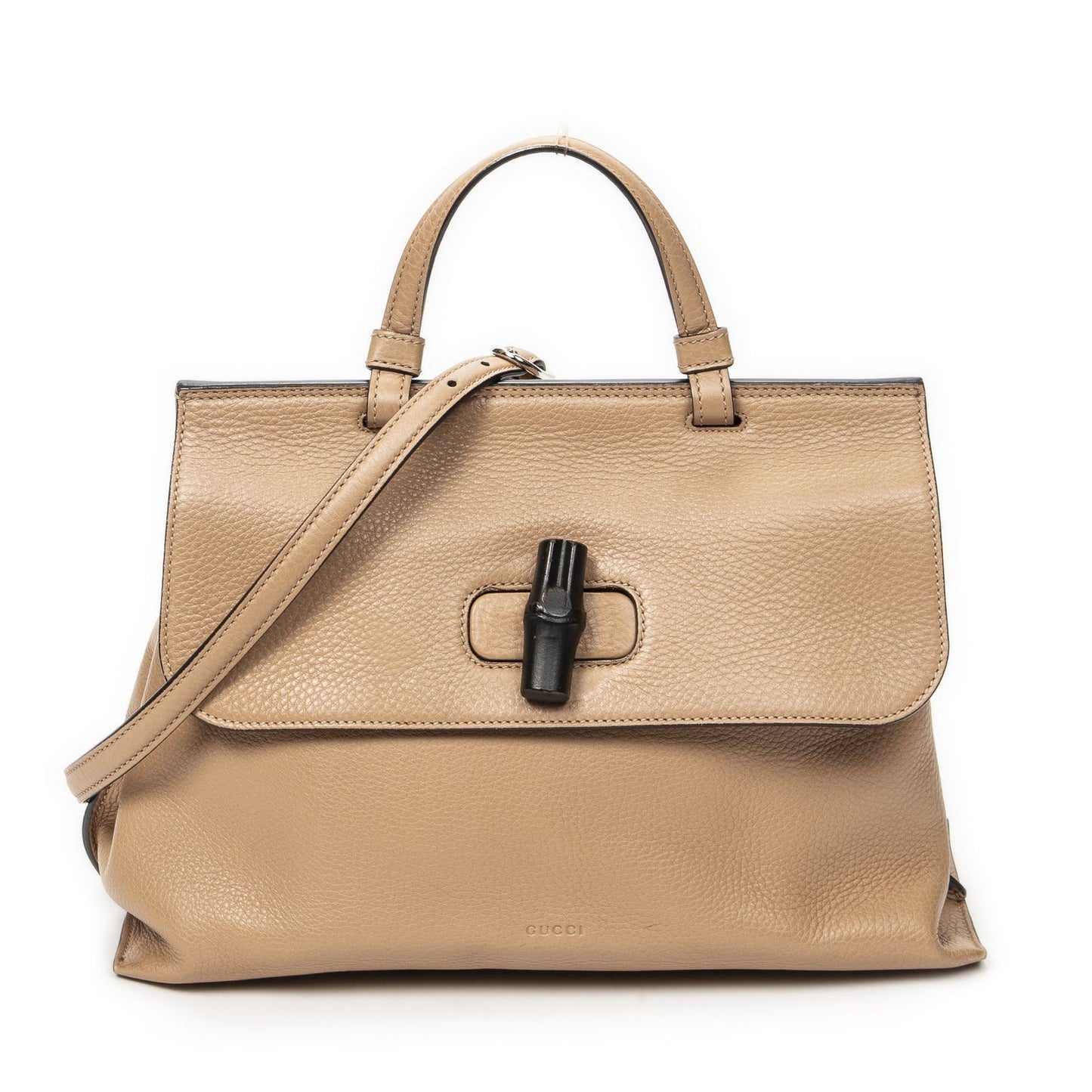 Gucci Midi Amfloral Bamboo Top Handle Beige Gray Calfskin Leather
