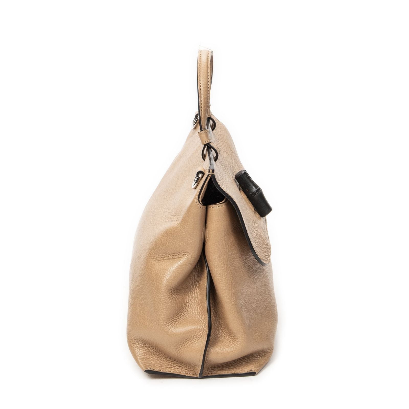 Gucci Midi Amfloral Bamboo Top Handle Beige Gray Calfskin Leather — view 4