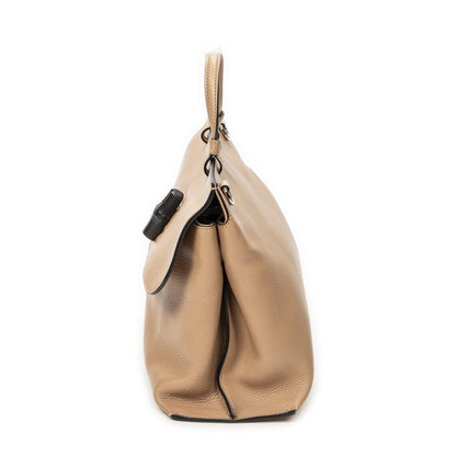 Gucci Midi Amfloral Bamboo Top Handle Beige Gray Calfskin Leather — view 3