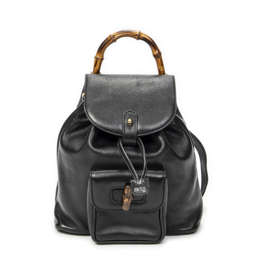 Gucci Mini Bamboo Backpack Black Calfskin Leather