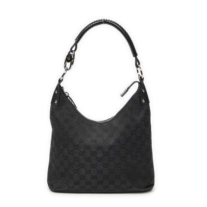 Gucci Ring Handle Zip Hobo Black GG Canvas