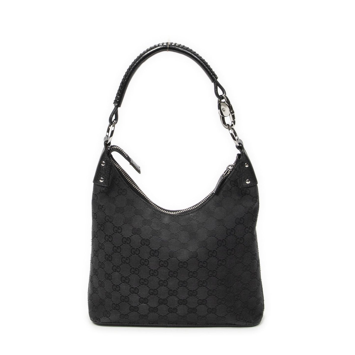 Gucci Ring Handle Zip Hobo Black GG Canvas — view 5
