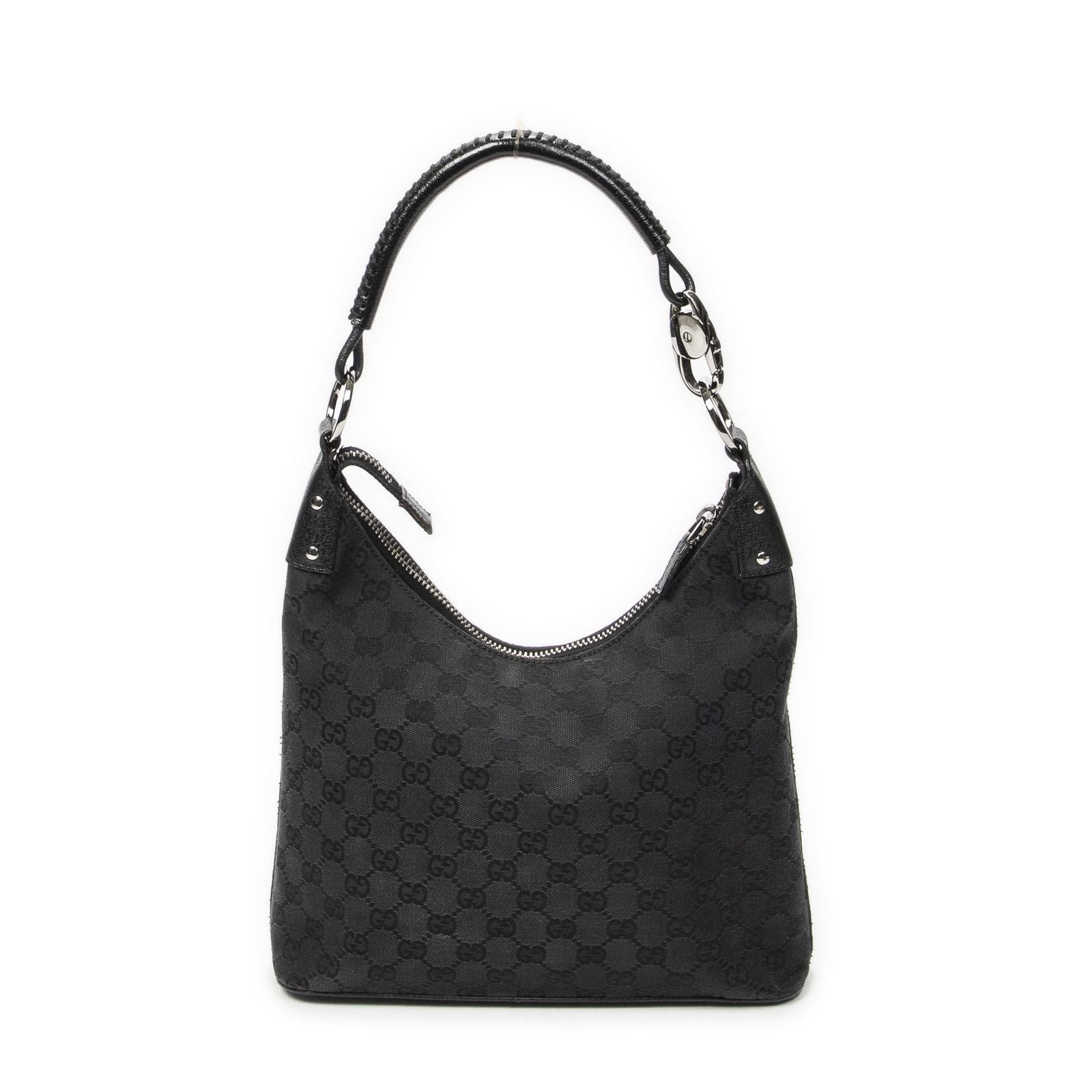 Gucci Ring Handle Zip Hobo Black GG Canvas — view 5