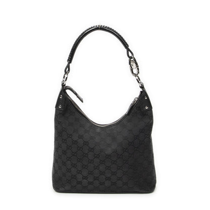 Gucci Ring Handle Zip Hobo Black GG Canvas — view 5