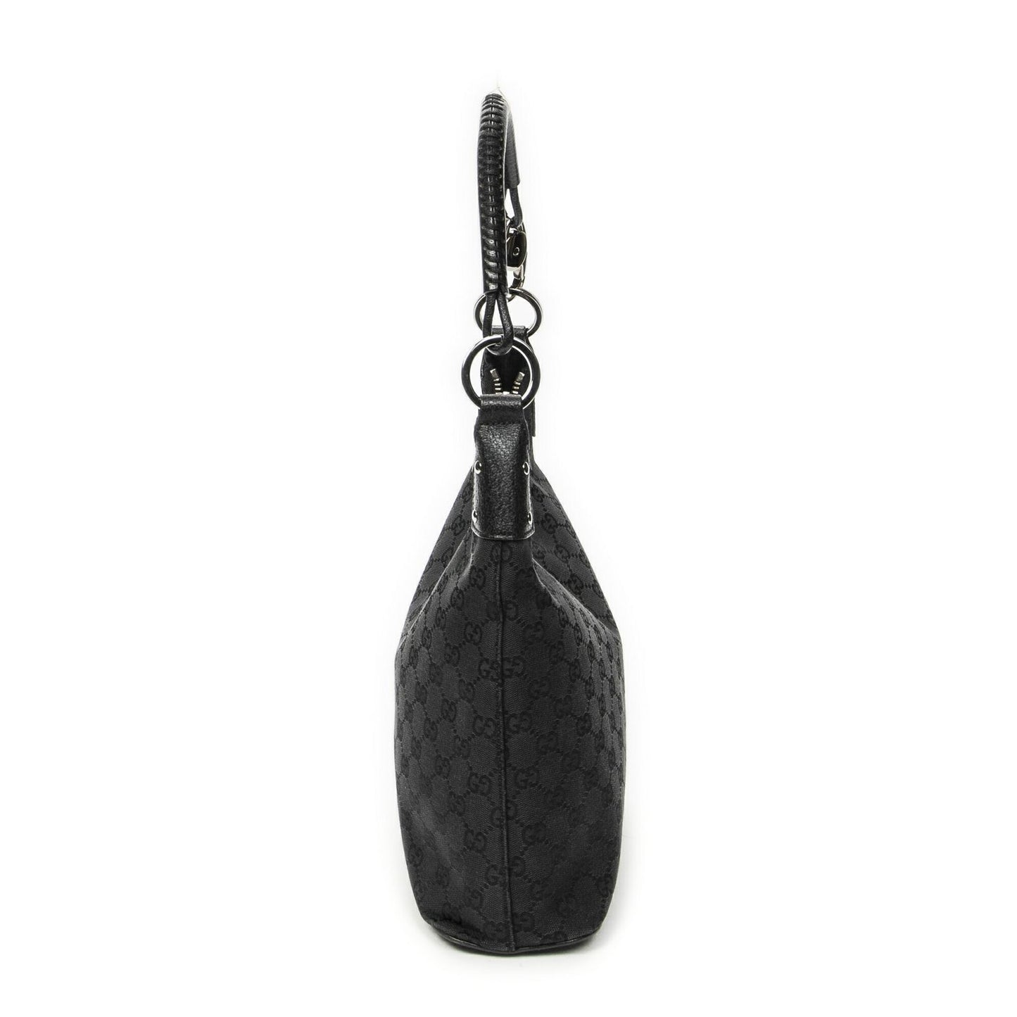 Gucci Ring Handle Zip Hobo Black GG Canvas — view 3