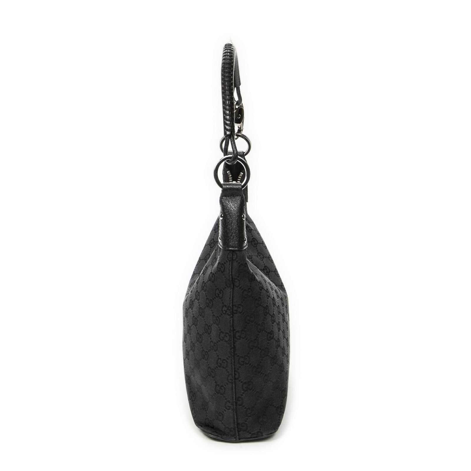 Gucci Ring Handle Zip Hobo Black GG Canvas — view 3