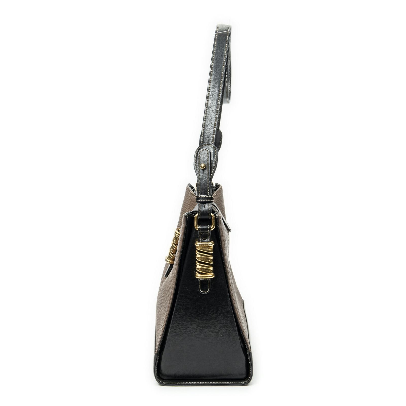 Loewevelazquez Bucket Shoulder Bag Brown Black Calfskin Leather — view 3