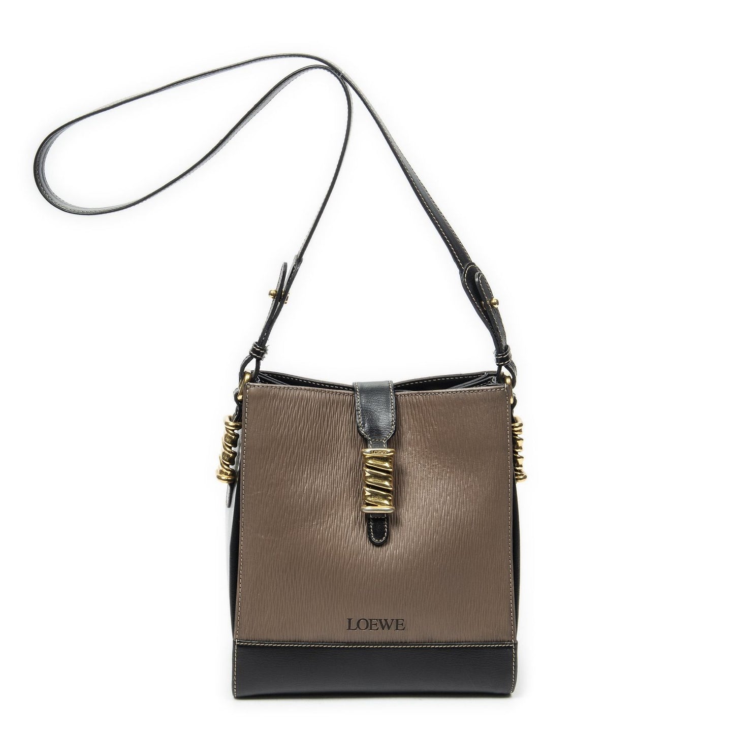 Loewevelazquez Bucket Shoulder Bag Brown Black Calfskin Leather
