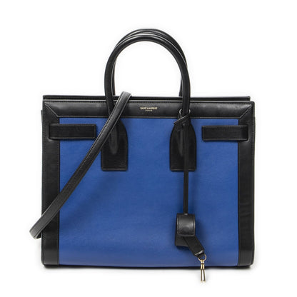 Saint Laurent Small Sac de Jour Blue Black Calfskin Leather Messenger