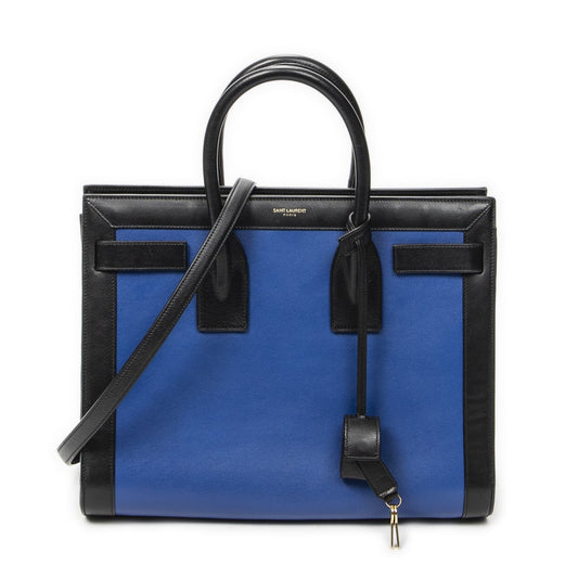 Saint Laurent Small Sac de Jour Blue Black Calfskin Leather Messenger