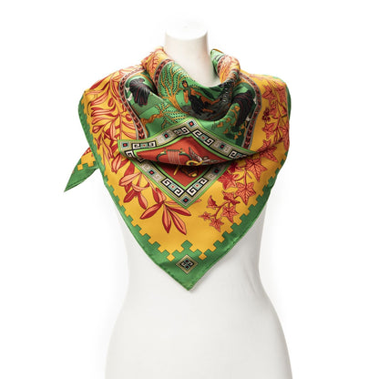 Hermes Scarf Green Orange Red Silk