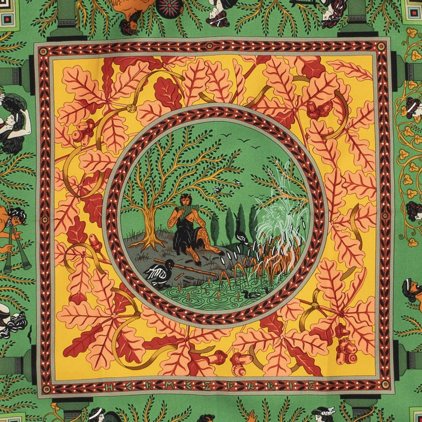 Hermes Scarf Green Orange Red Silk — view 3