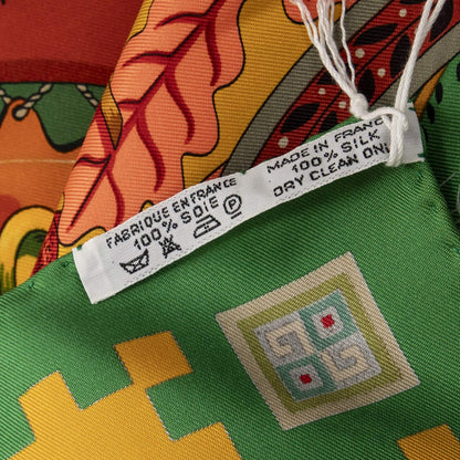 Hermes Scarf Green Orange Red Silk — view 5