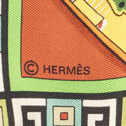 Hermes Scarf Green Orange Red Silk — view 4