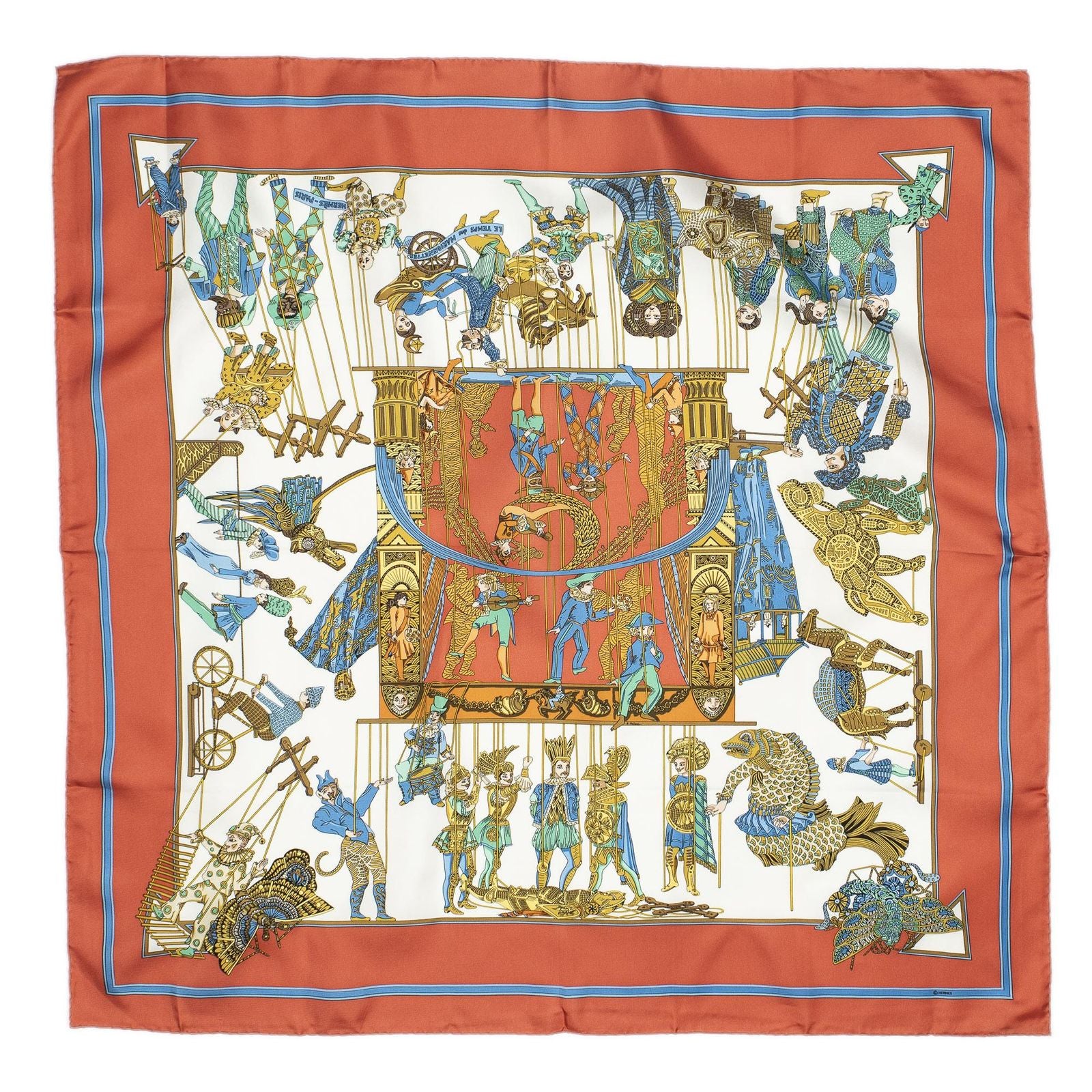 Hermes Scarf Red Ivory Blue Silk — view 2