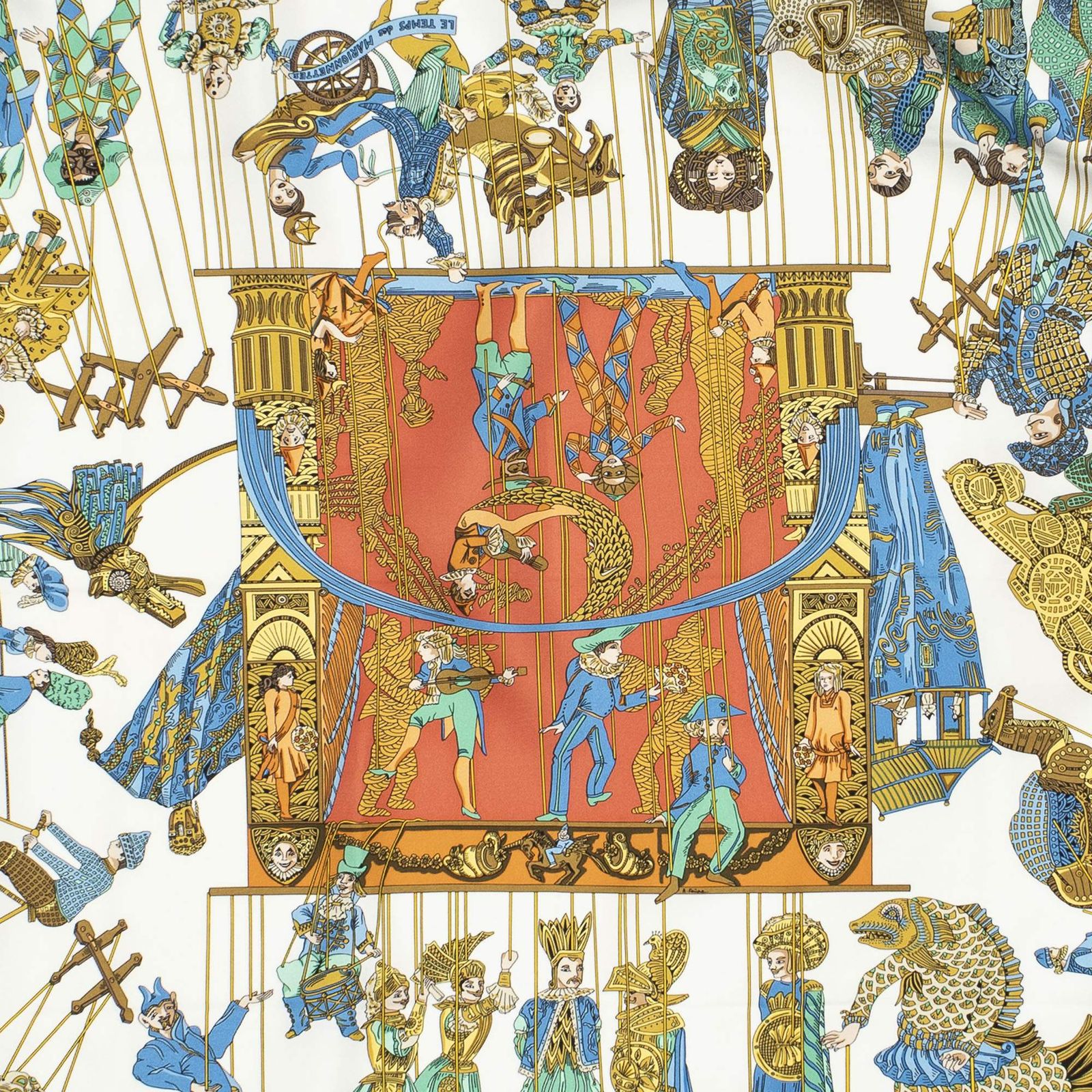 Hermes Scarf Red Ivory Blue Silk — view 3