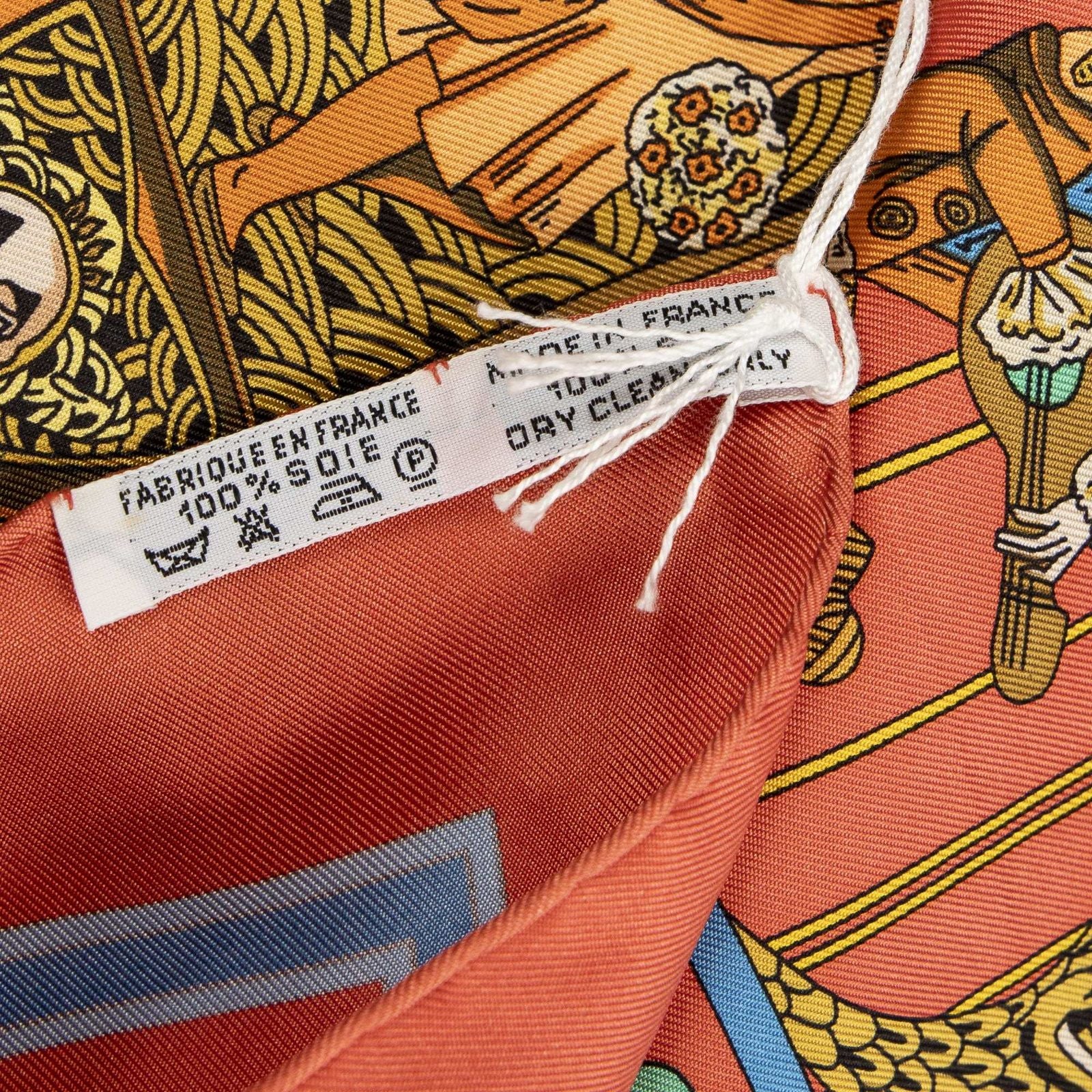 Hermes Scarf Red Ivory Blue Silk — view 5