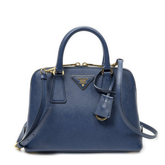Prada Small Zip Promenade Blue Saffiano Leather Messenger