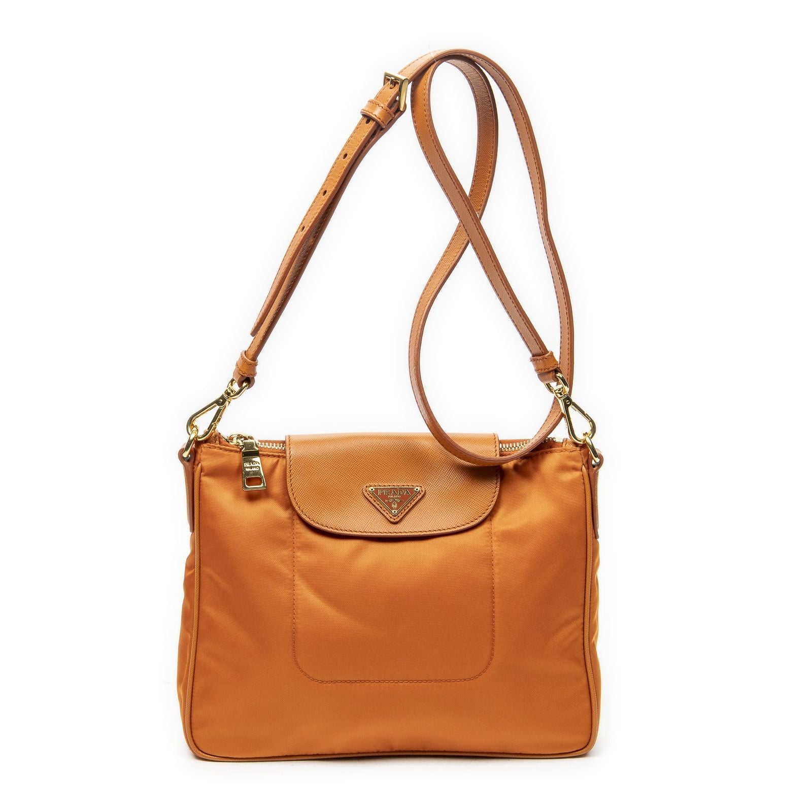 Prada Small Zip Crossbody Orange Nylon Canvas