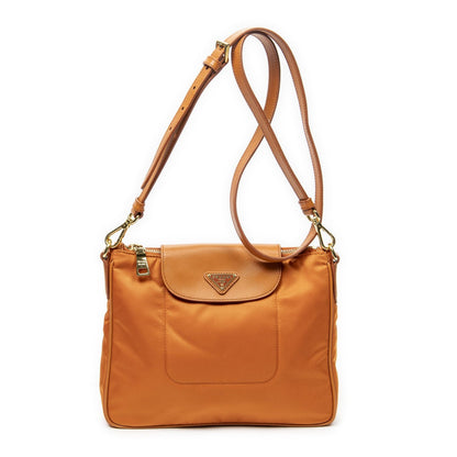 Prada Small Zip Crossbody Orange Nylon Canvas