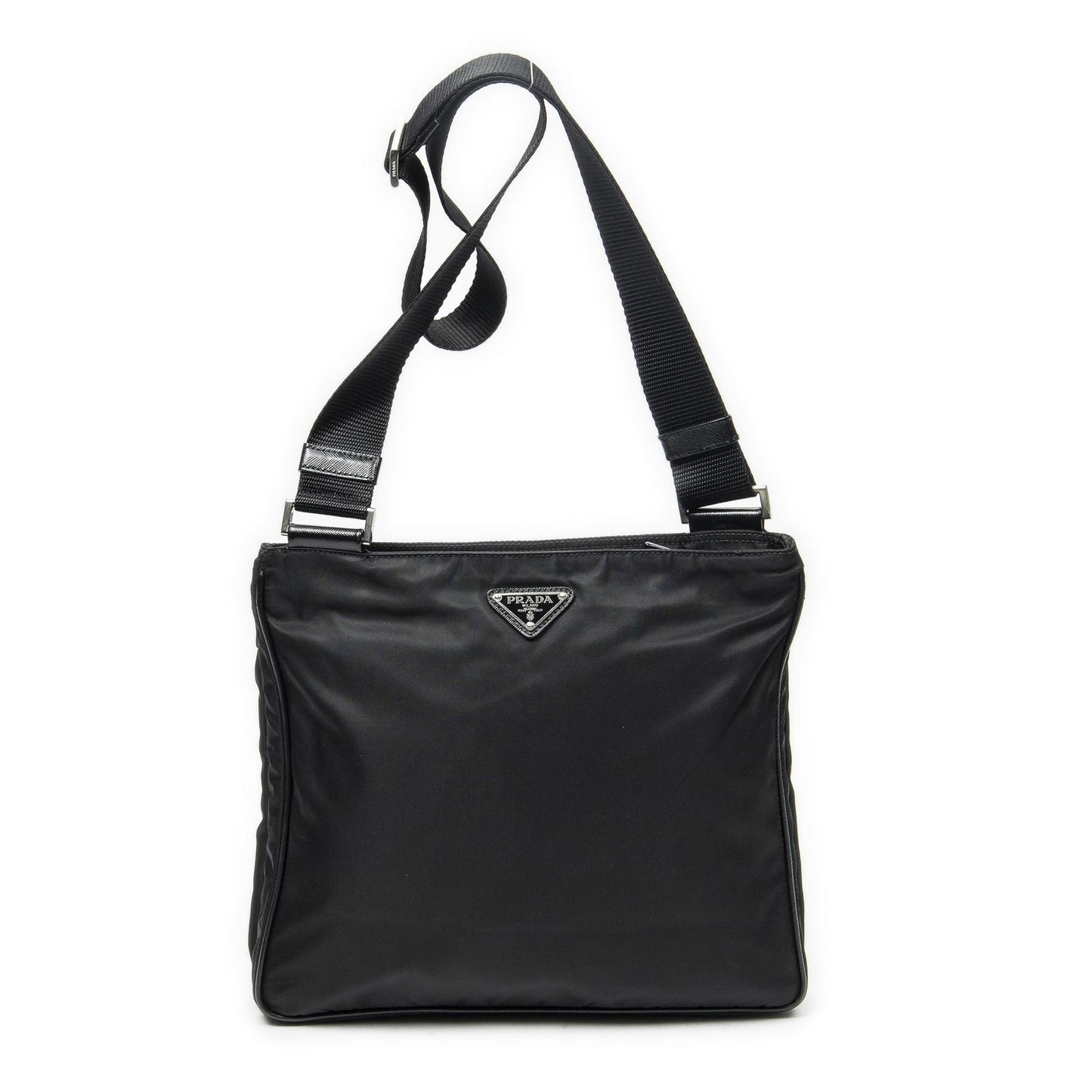 Prada Zip Messenger Crossbody Black Nylon Canvas
