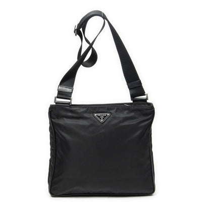 Prada Zip Messenger Crossbody Black Nylon Canvas