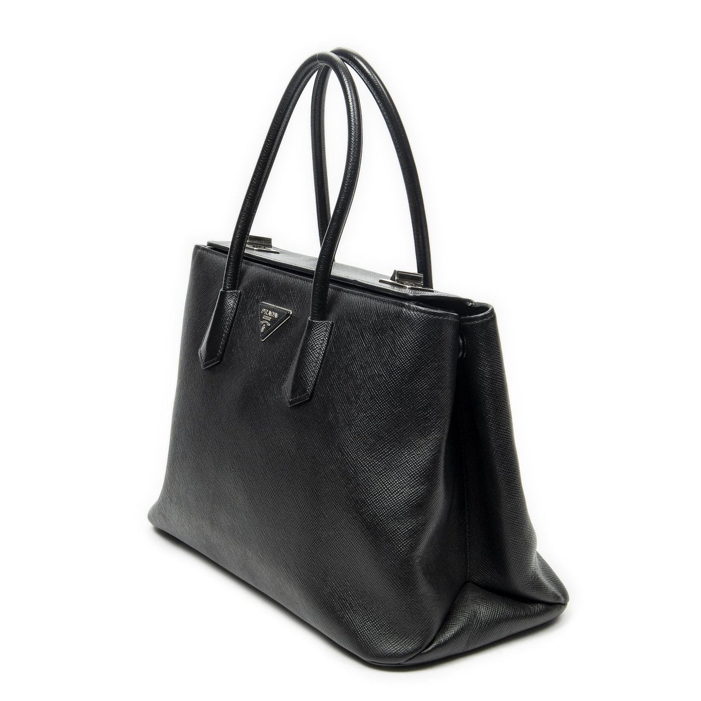 Prada Leather Turnlock Twin Tote Black Saffiano — view 2