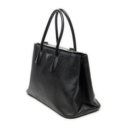 Prada Leather Turnlock Twin Tote Black Saffiano — view 2