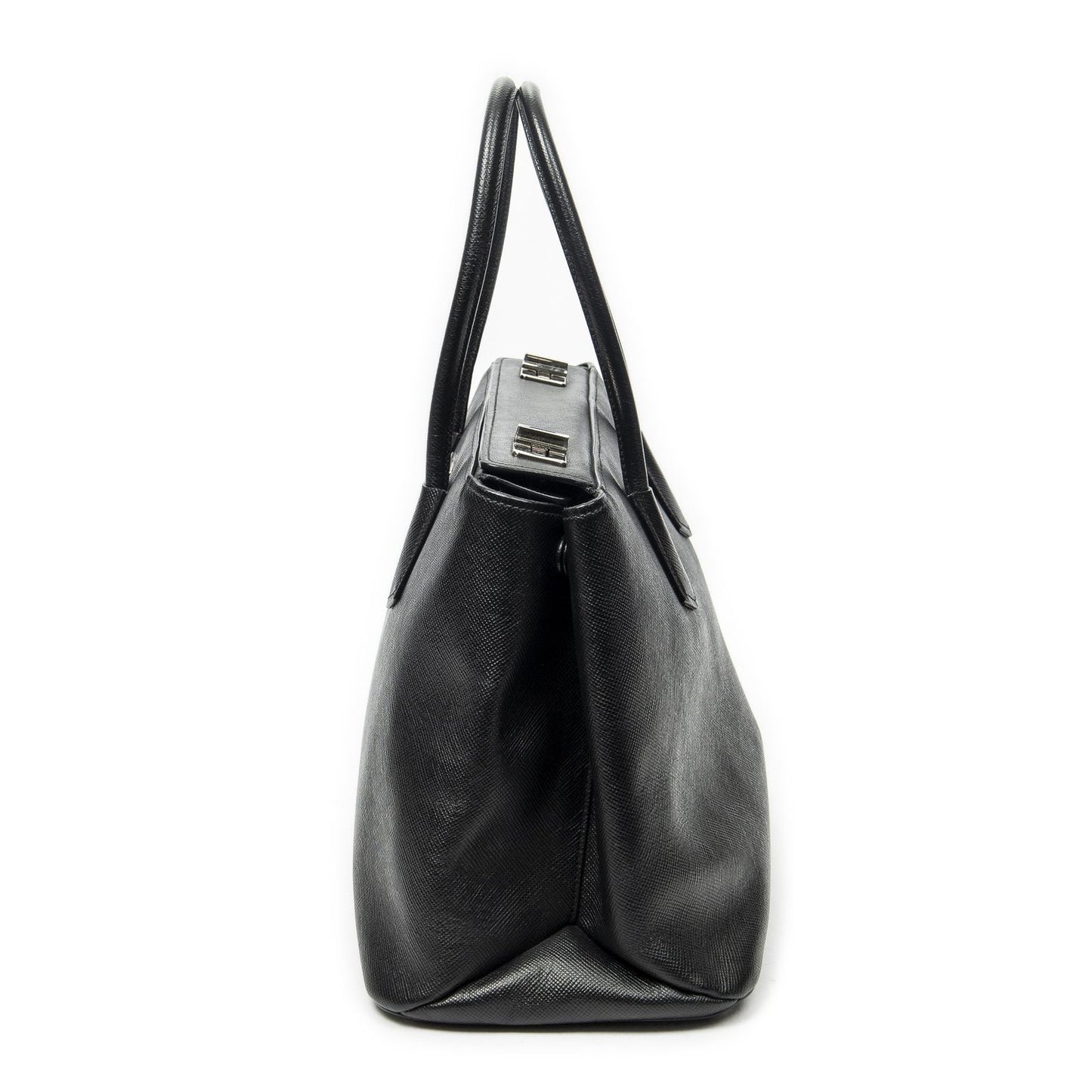 Prada Leather Turnlock Twin Tote Black Saffiano — view 3