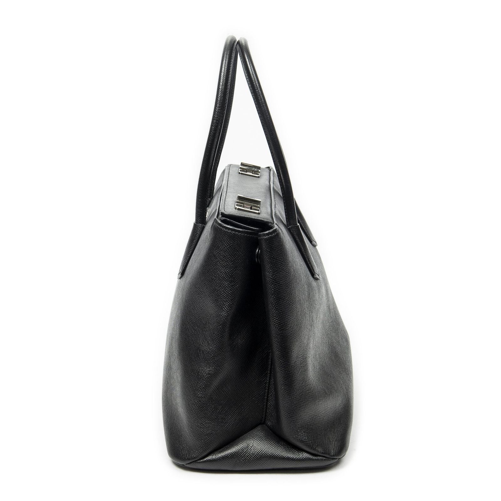 Prada Leather Turnlock Twin Tote Black Saffiano — view 3