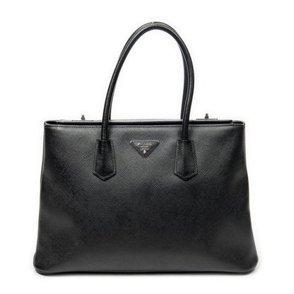 Prada Leather Turnlock Twin Tote Black Saffiano