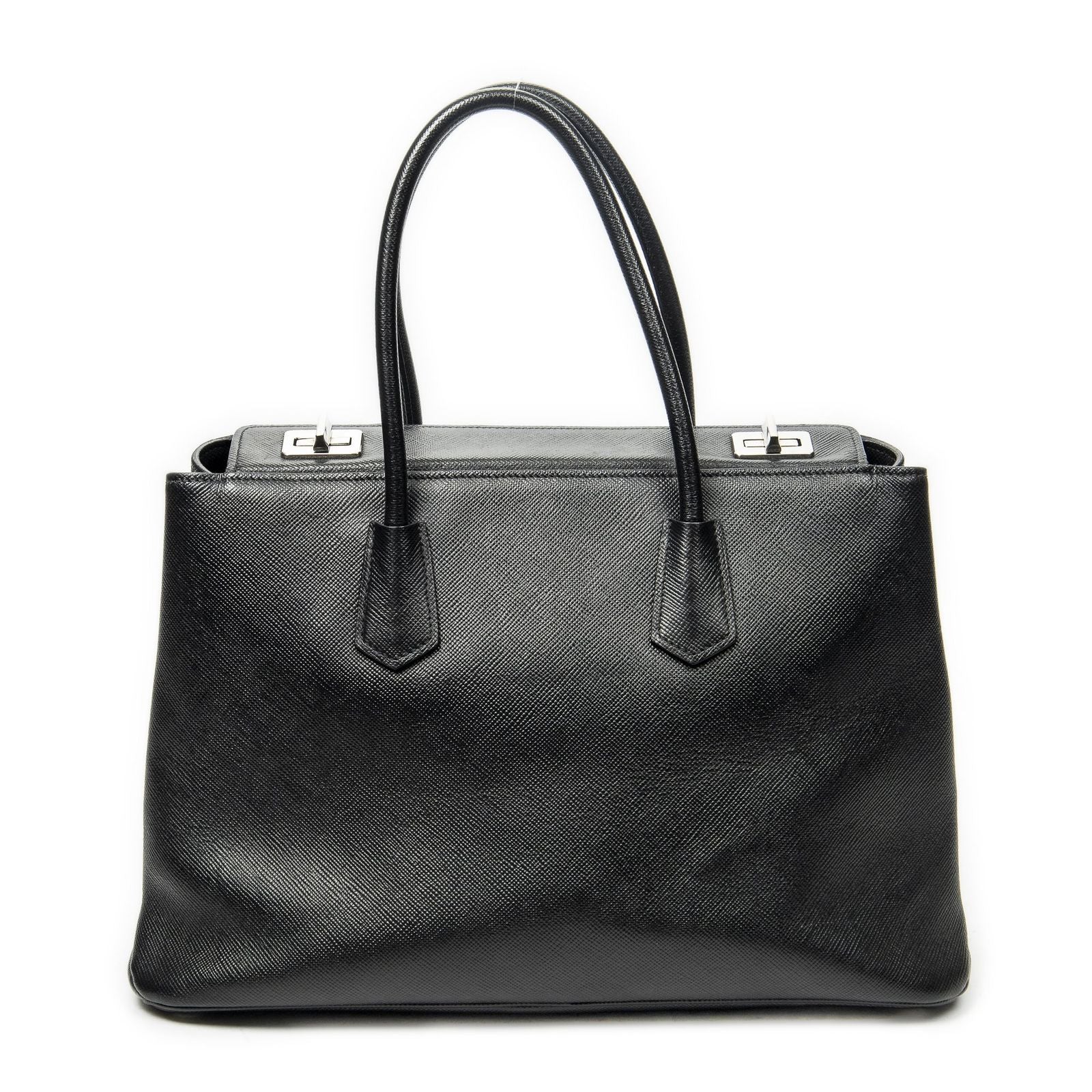Prada Leather Turnlock Twin Tote Black Saffiano — view 5