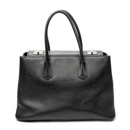 Prada Leather Turnlock Twin Tote Black Saffiano — view 5