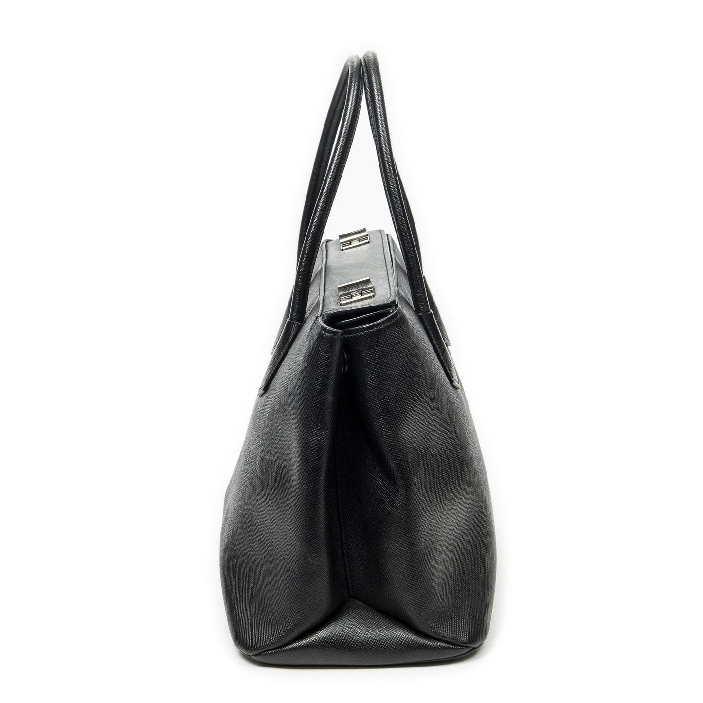 Prada Leather Turnlock Twin Tote Black Saffiano — view 4