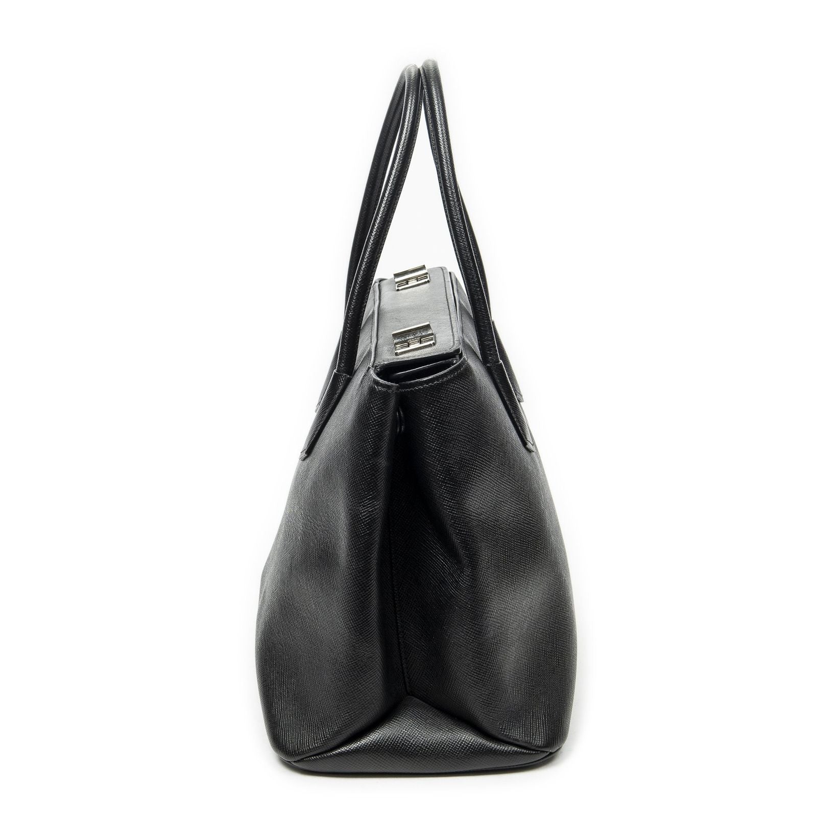 Prada Leather Turnlock Twin Tote Black Saffiano — view 4