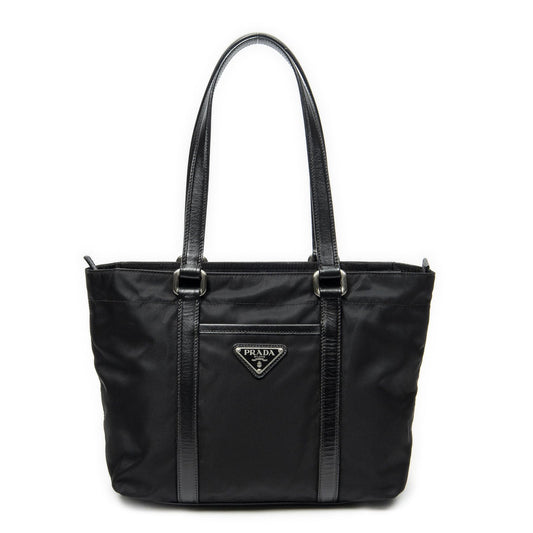 Prada Zip Shopping Tote Black Nylon Canvas