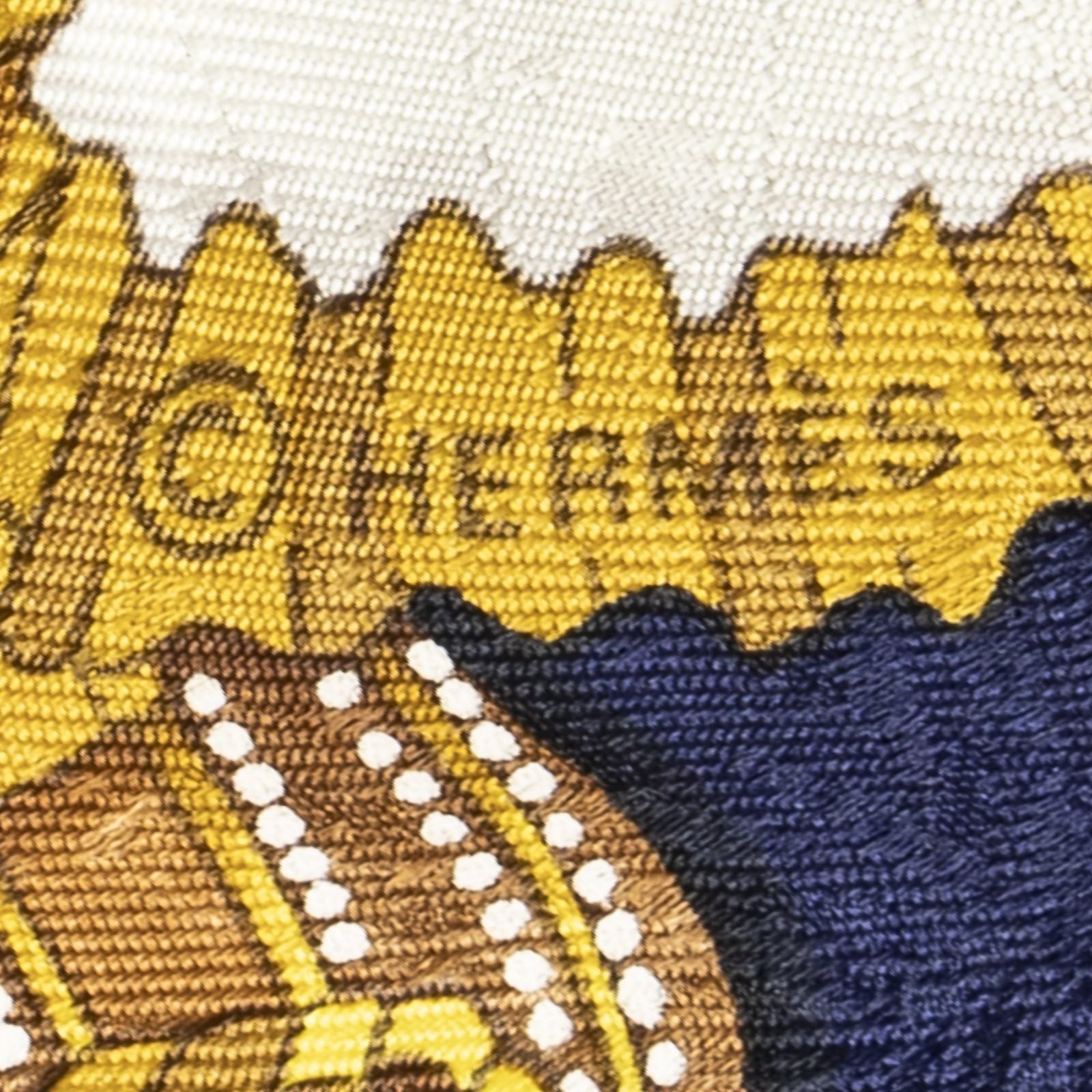 Hermes Scarf Navy Beige 100% Gold Jacquard Silk — view 4